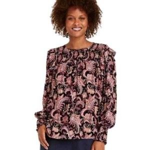 Knox Rose Bohemian Floral Paisley Gauzy Smock Long Sleeve Blouse Black M…